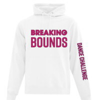 White Fleece Hoodie with Breaking Bounds Logo in magenta